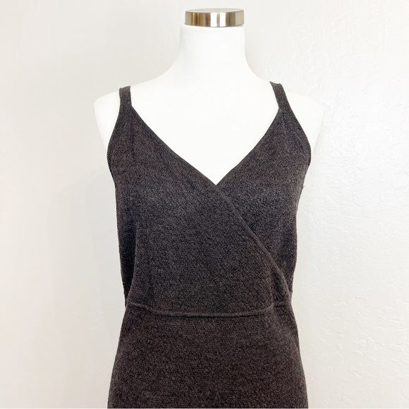 ✖️SOLD✖️•EILEEN FISHER• Gray Wool Knit Sleeveless Surplice Midi Dress - Picture 3 of 10
